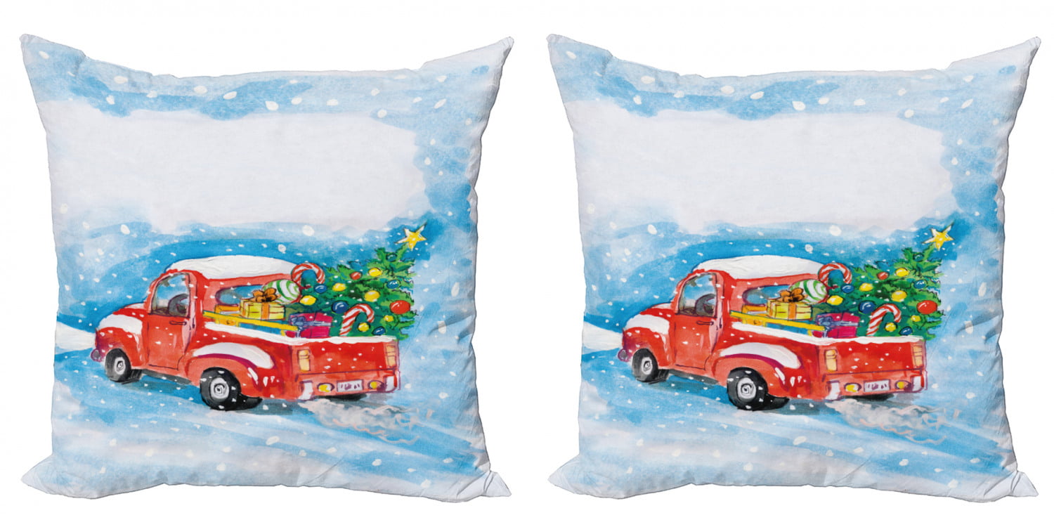 Ambesonne Christmas Theme Cushion Cover Set of 4 for Couch and Bed in 4 Sizes 