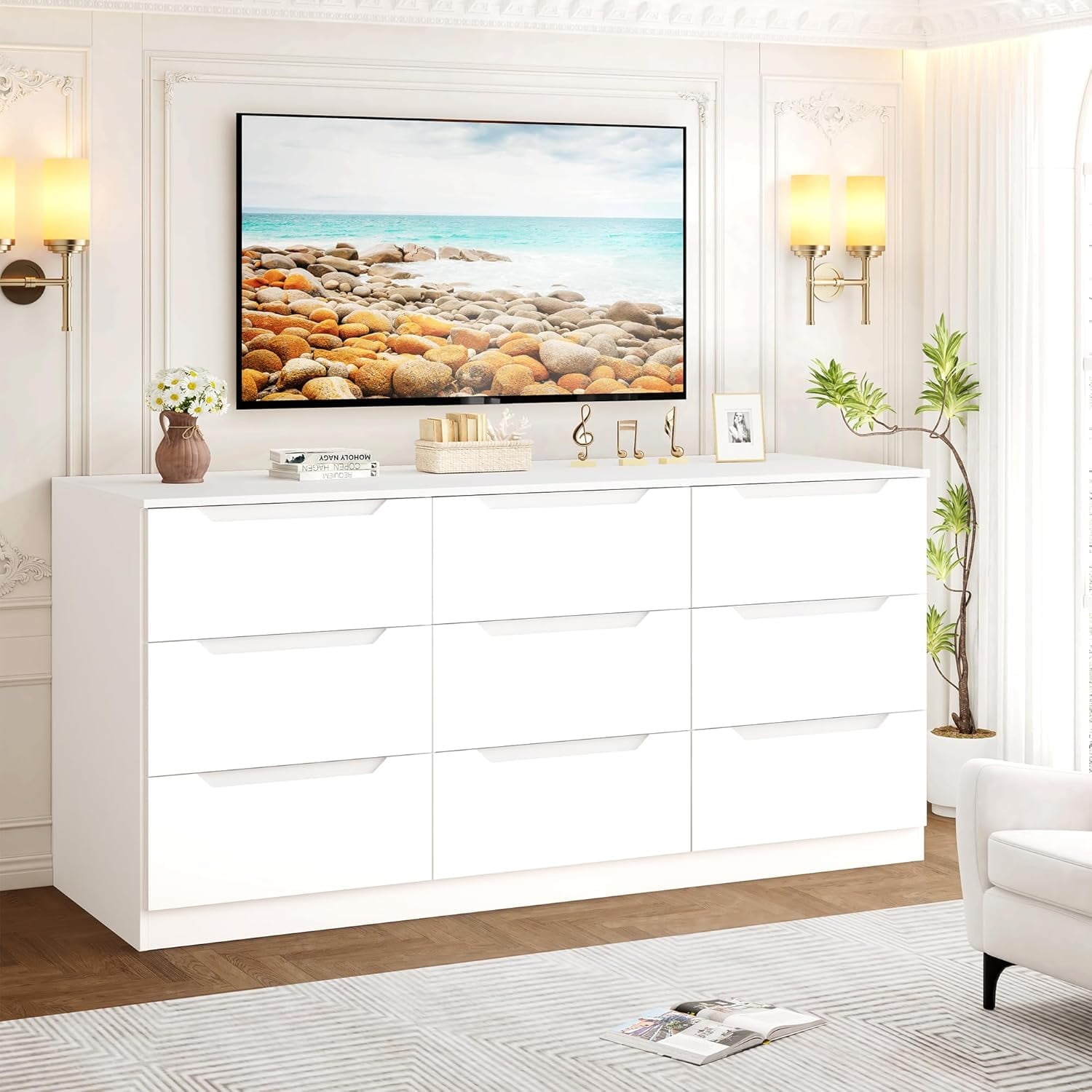 Frmobepts 9 Drawer White Dresser, Modern Storage Cabinet for Bedroom, Chest of Drawers Wood Organizer for Living Room