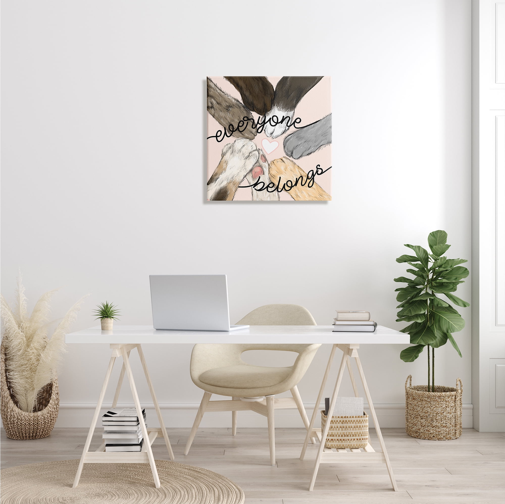 Stupell Industries Everyone Belongs Inclusivity Phrase Pet Cat Paws Inspirational Painting Gallery Wrapped Canvas Print Wall Art, 24 x 24