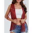 thumbnail image 4 of Women 70s Hippie Fringe Waistcoat Vest Sleeveless Cowgirl Tassel Rhinestone Vest Faux Suede Western Jacket Cardigan, 4 of 7
