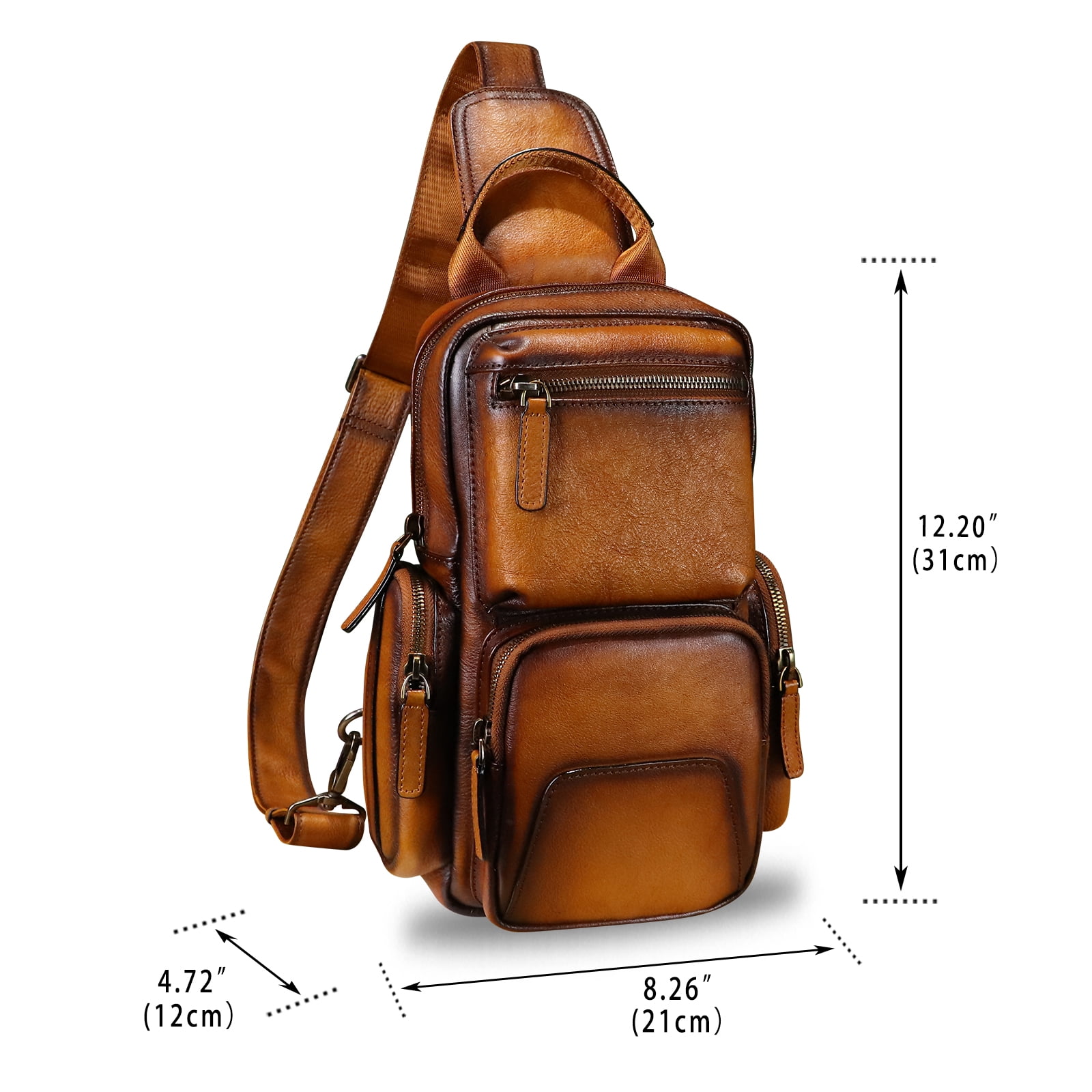 Genuine Leather Sling Bag for Men Women Retro Sling Backpack Purse Crossbody Bag