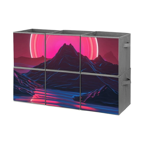 Collapsible Oxford Fabric Storage Cubes with Handles, Large Mid Foldable Oxford Cloth Bins Set of 2/6, Closet Organizers for Shelves Clothes Home Kitchen Toy - Neon River Velly Cyber