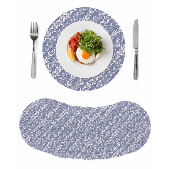 Blue Floral Round 13 Inch Placemats Set of 8, Spring Flowers Pattern Plants Simple Vintage HeatResistant Non Slip Place Mats for Dining Table, Wipeable Braided Kitchen Table Mats for Housewarming