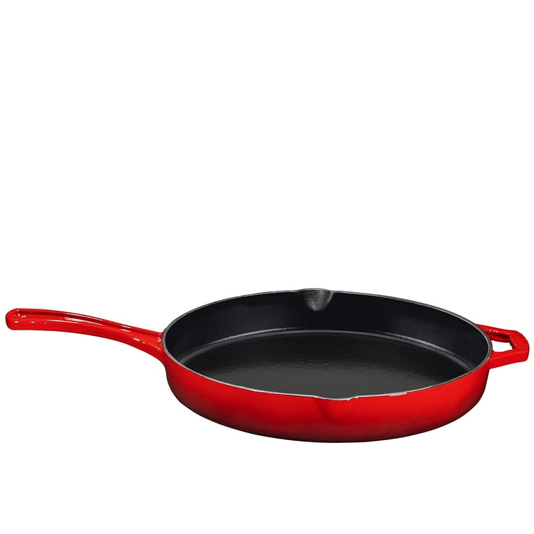 Red Enameled Cast Iron Skillet, 12 inch, By Bruntmor 