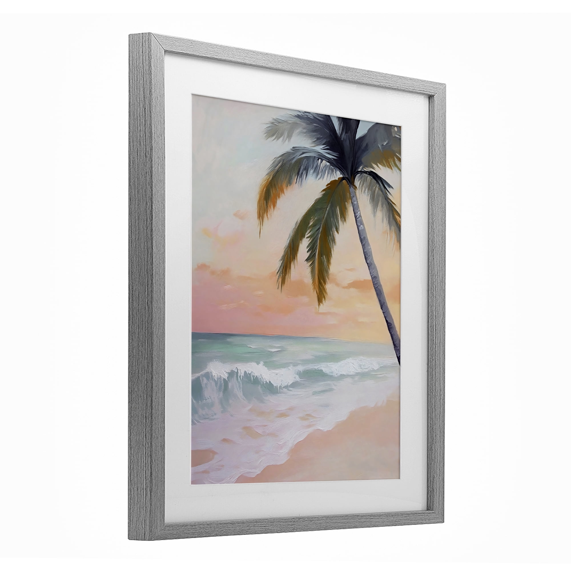 Stupell Industries Tranquil Sunset & Beach Palm Gray Framed Print Under Glass, design by Creative Studio
