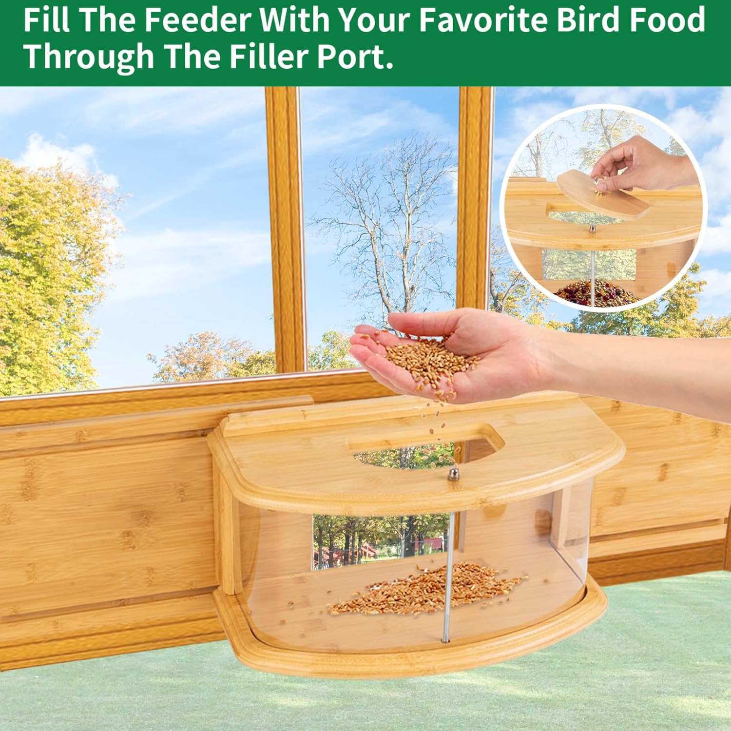 Window Bird Feeder Birdwatching Indoors,180° Ultimate Clear View Wild Bird Feeder Brings Nature's Beauty to Your Home/Office Hanging Bird Feeder House Bamboo Nature