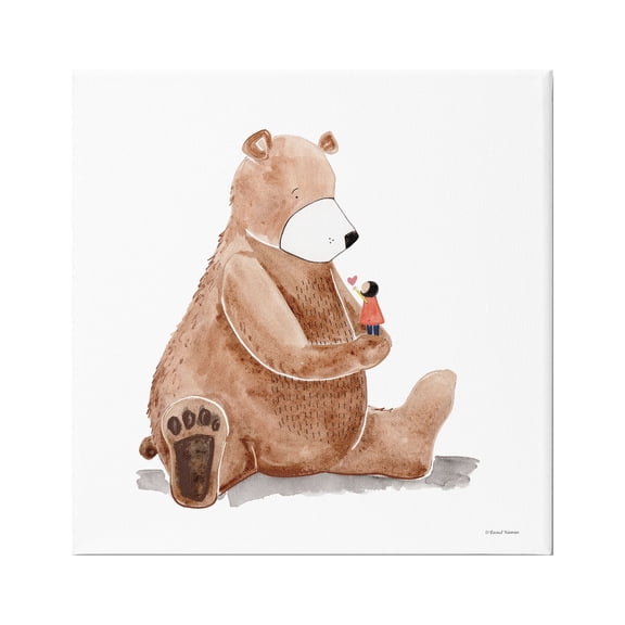 Stupell Industries Child Loving Heart Big Brown Teddy Bear Painting Gallery Wrapped Canvas Print Wall Art, Design by Rachel Nieman