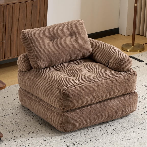 Standard Corduroy Folding Sofa Bed With Armrest Convertible Sleeper Chair Foam Filling Single Size Floor Couch