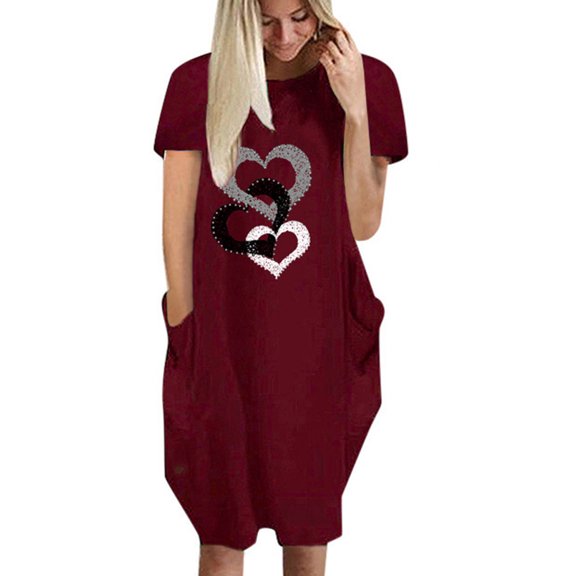 Fesfesfes Womens Dress Floral Print Round Neck Spring Dress Loose Casual Short Sleeve Women's Every Day Pullover Dress