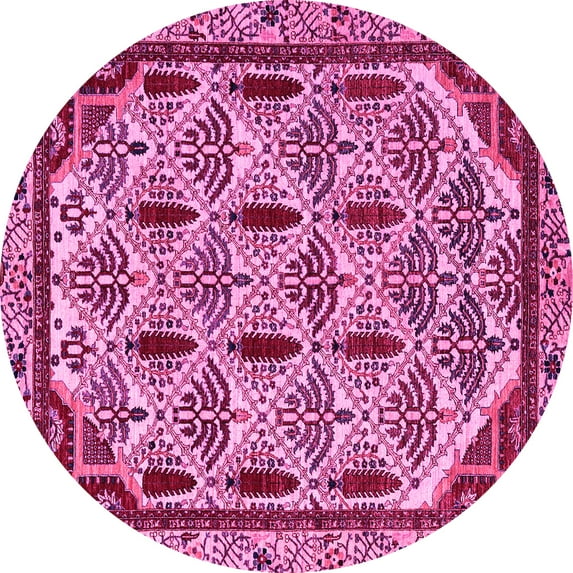 Ahgly Company Indoor Round Abstract Pink Modern Area Rugs, 7' Round