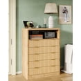 thumbnail image 3 of Fluted Dresser for Bedroom, Storage Organizer with 5 Drawers, Chest of Drawers with LED Light & Charging Station, Modern Farmhouse Nightstand for Bedroom, Living Room, Hallway, Natural Oak, 3 of 5