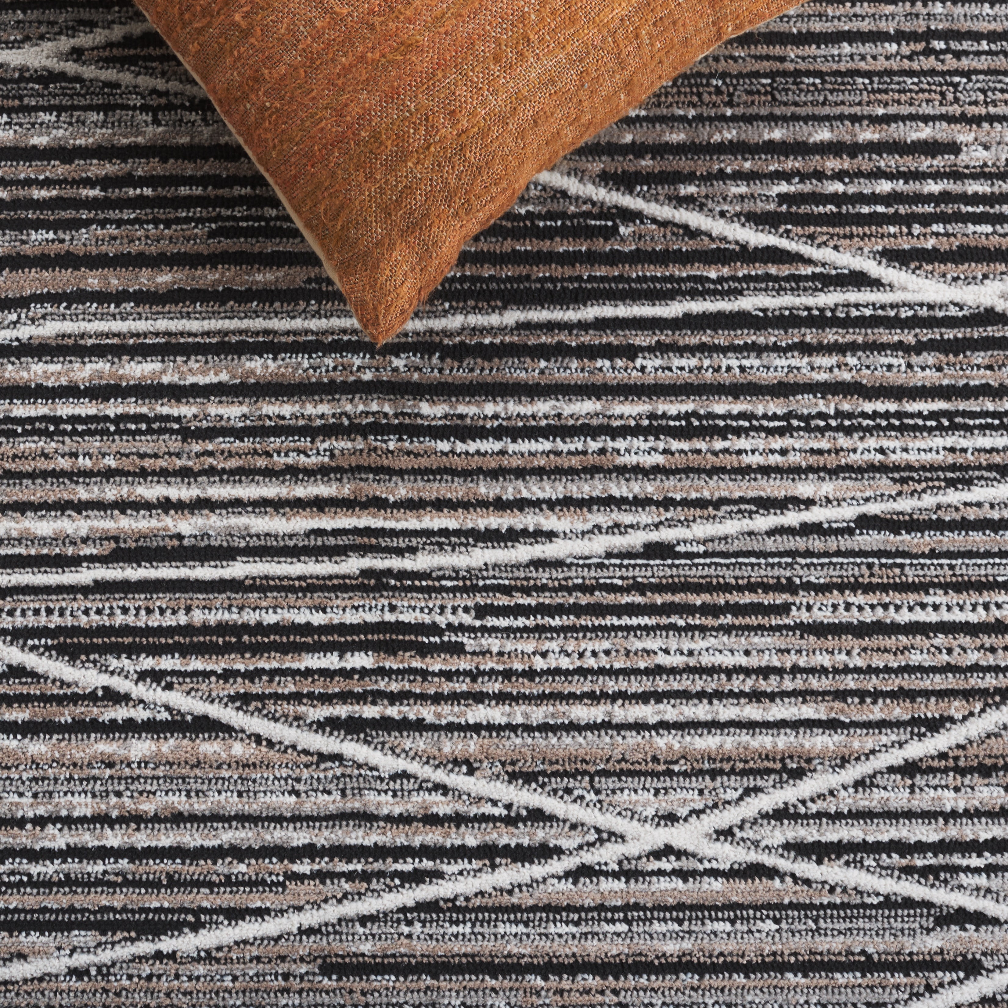 Safavieh Mila Anselmo Geometric Striped Polyester Area Rug, Beige/Ivory Black, 6'7" x 6'7" Square
