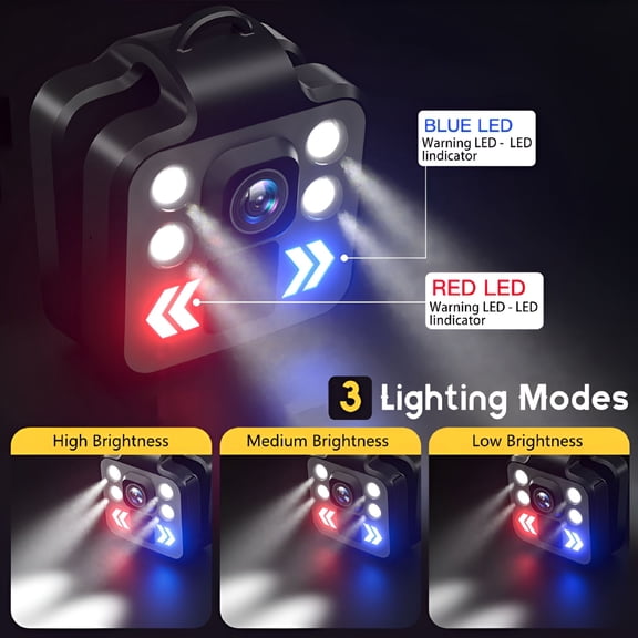 GJX 1080P Wireless Wearable Mini Body Camera For Outdoor Sports Security, Built-in 64GB Memory Card, 3 LED Modes Flashlight HeadLamp Waterproof Cam, Suit to Child Pet Cop Home All Day Record