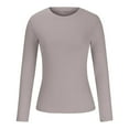 thumbnail image 5 of FAIWAD Women's Slim Round Neck Long Sleeve Basic Top Fall Winter Basic Solid Color Pullover Top, 5 of 6