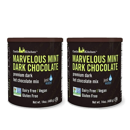 Castle Kitchen Marvelous Mint Dark Chocolate - Winter Favorite - Dairy-Free, Vegan Premium Hot Chocolate Mix - Just Add Water - 14 oz (Pack of 2)