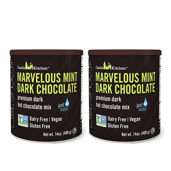 Castle Kitchen Marvelous Mint Dark Chocolate - Winter Favorite - Dairy-Free, Vegan Premium Hot Chocolate Mix - Just Add Water - 14 oz (Pack of 2)