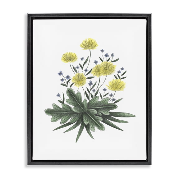 Dandelion Flower Illustration Black Framed Floater Canvas Wall Art, design by Cecilia Battaini