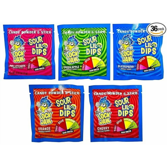 KoKo's Lockjaw Sour Lil Dips Dip Candy Variety Pack – 36 Dipping Sticks & Sour Powder Cups | Bulk Sour Candy Treats