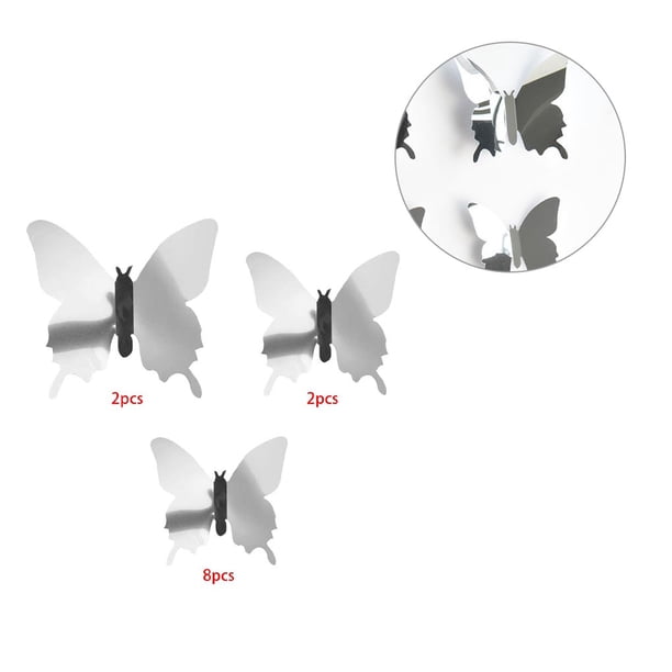 Toystoory 12/24 Uds pegatina de espejo para pared calcomanía mariposas 3D espejo pared arte fiesta boda hogar decoraciones mariposa nevera pared Decoración del hogar Plata 24 piezas Toystoory HA001498-06