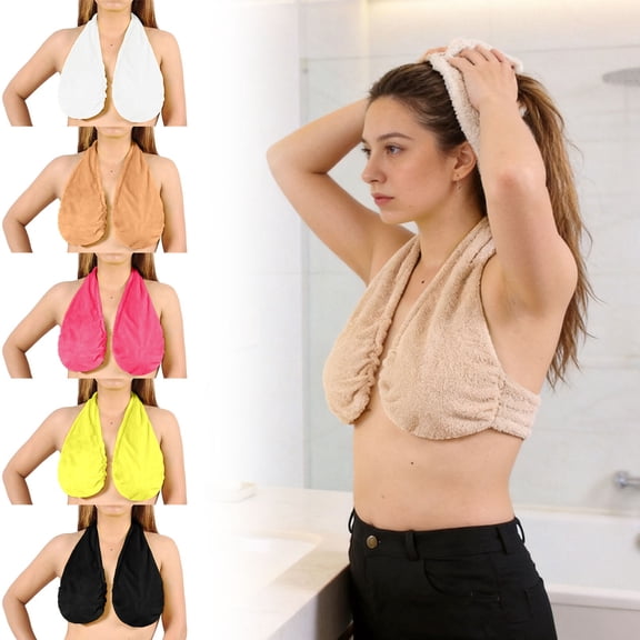 Towel Bra For Women, Hands-Free Adjustable Shower Towel Bra With Soft Cotton Terry Fabric, Wearable Bath Towel Wrap For Women After Shower, Sweat Absorber Bra Towel