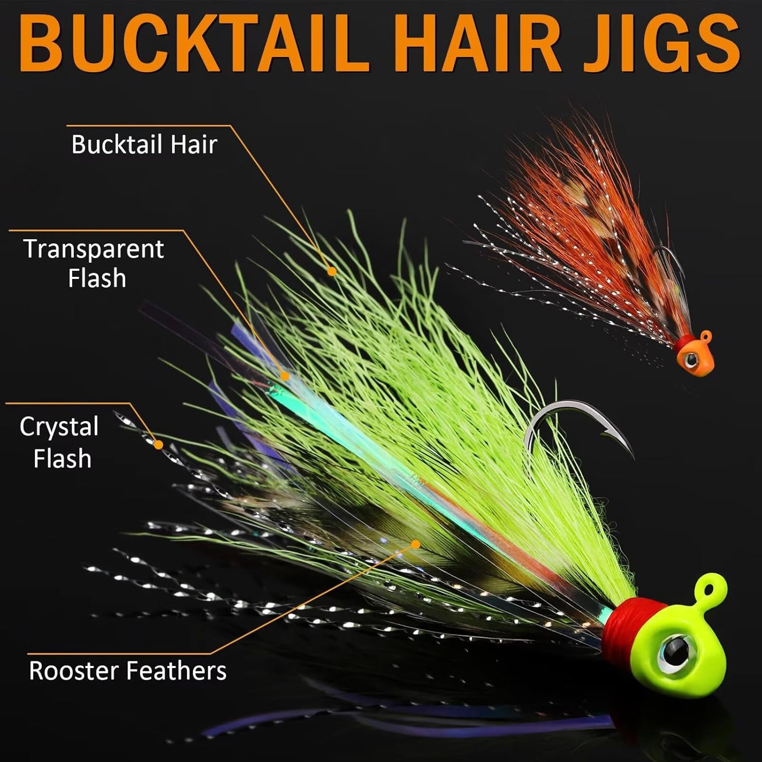 Crappie Fishing Jig Heads 1/8oz Hand-Tied Bucktail Hair Jigs with #2 Fishing Jig Hooks 40PCS