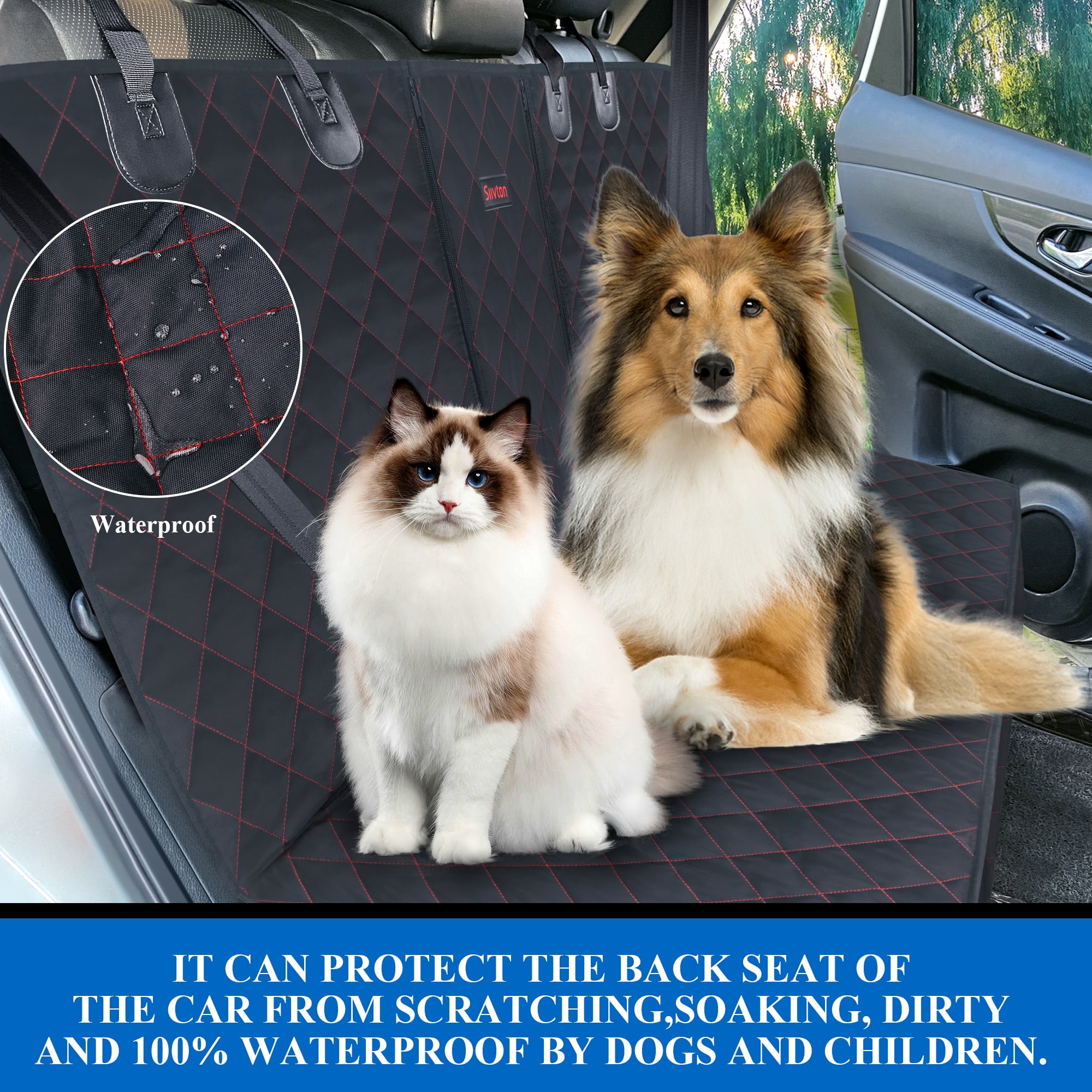 Siivton Dog Car Seat Covers for Back Seat Waterproof Bench Seat Cover Protector Nonslip Durable Soft Pet Back Seat Covers for Car, Truck, & SUV (Black)