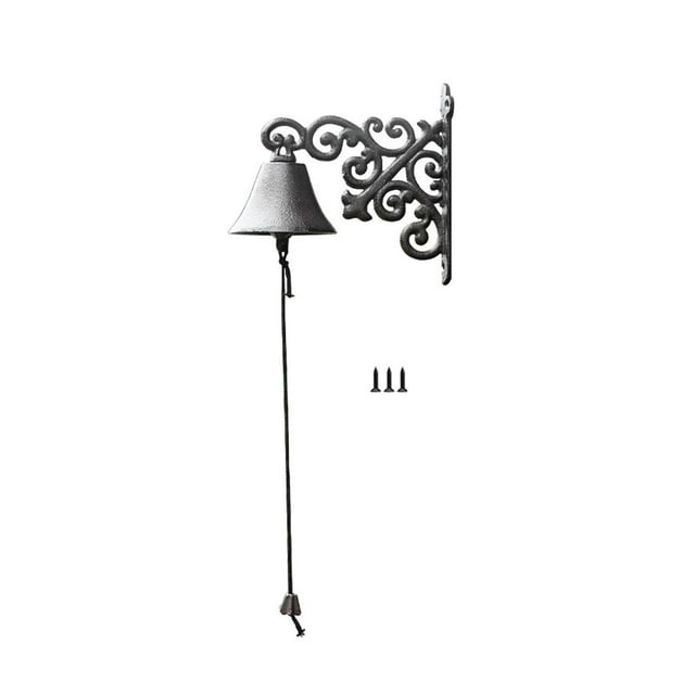 veasfak Hanging Bell Wall Bracket Mount Weatherproof Rustic Black Manually Shaking Bell