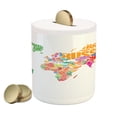 thumbnail image 1 of World Map Piggy Bank, Atlas Theme Names of the Countries Europe America Africa Asia Graphic Style, Ceramic Coin Bank Money Box for Cash Saving, 3.6" X 3.2", Multicolor, by Ambesonne, 1 of 4