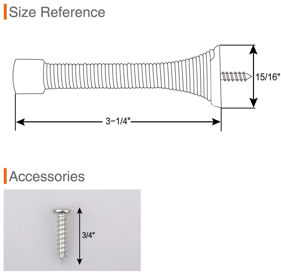 18 Pack Spring Door Stopper Brushed Satin Nickel- 3-1/4" Flexible Spring Door Stops with White Rubber Bumper Tips