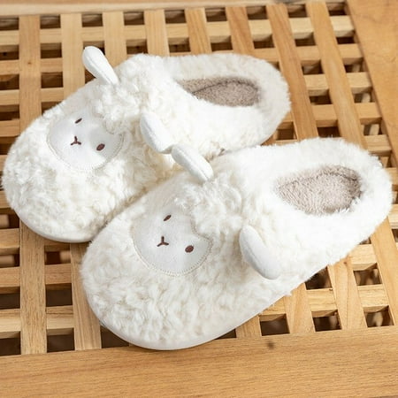 

QWZNDZGR Drop Shipping Sheep Slippers Women s Mute Home Room Shoes Fluffy Pompon Indoor Slippers Maternity Loafer Shoes Big Size 43 44 45