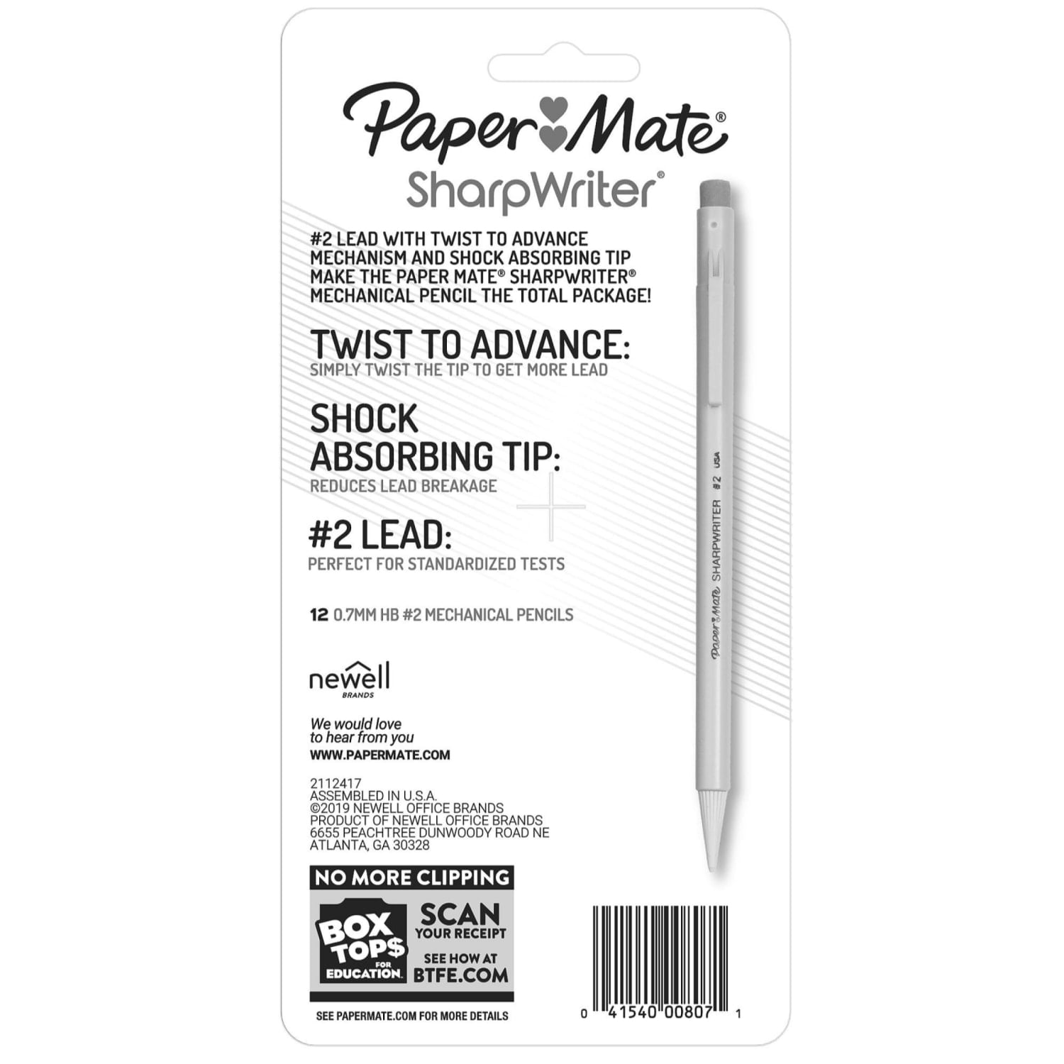 Paper Mate SharpWriter Mechanical Pencils, 0.7 mm HB #2 Lead, 12 Count