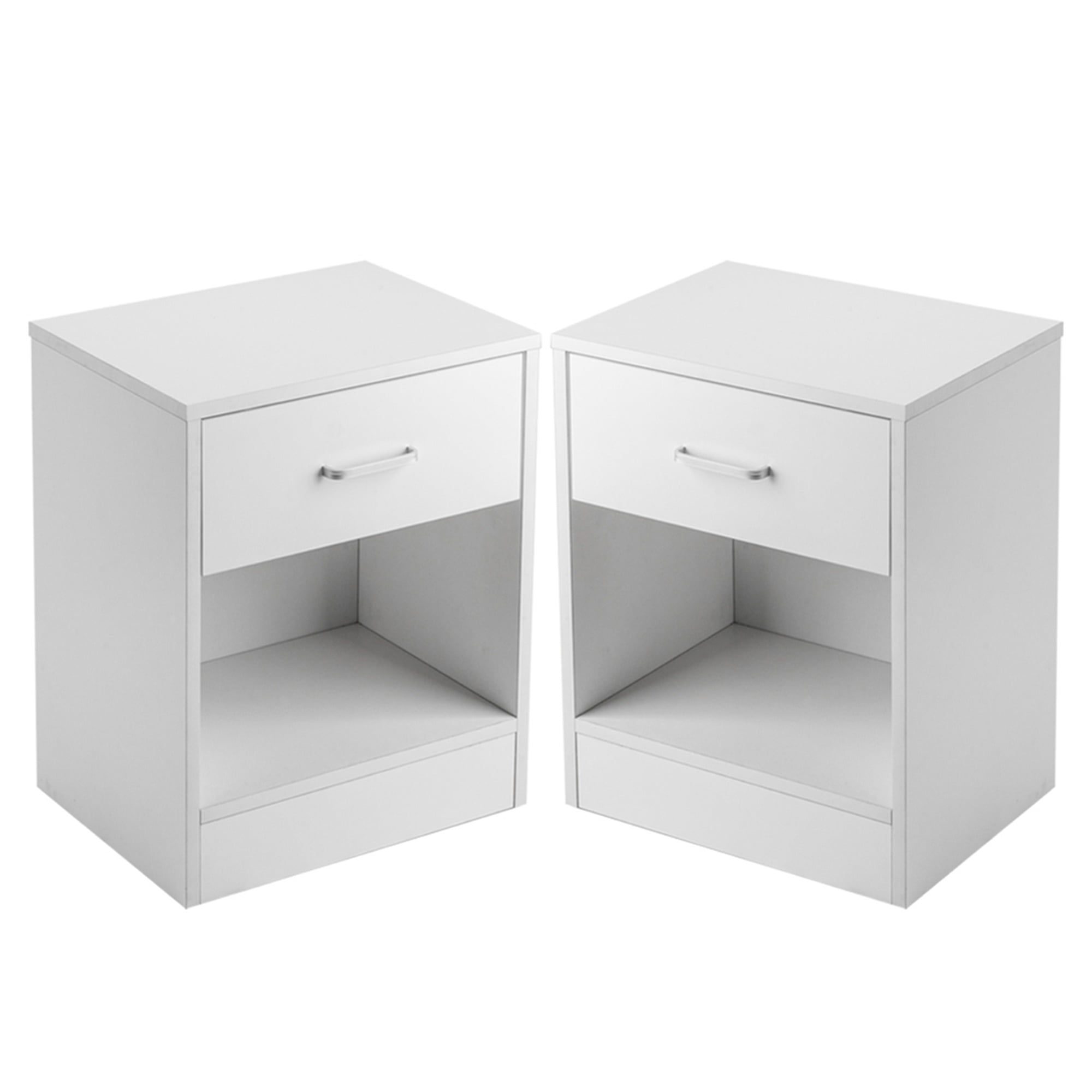 Kepooman 2pcs Night Table, Nightstand Side Table with Drawer for Living Room, White
