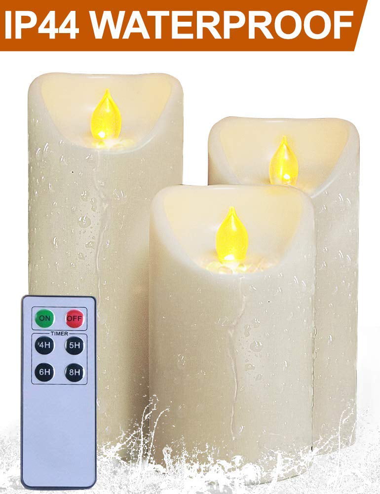 FLICKERING FLAME CANDLE REAL WAX BATTERY OPERATED PILLAR LED TIMER CHURCH IVORY