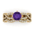 thumbnail image 2 of Clara Pucci 14K Yellow Gold Round Cut 1Ct Natural Amethyst Engagement Ring + Matching Band - Luxury Box Included, 2 of 7
