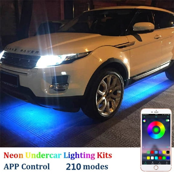 4Pcs LED Strip Under Car Tube Underglow Neon Light Kit Phone APP Sound Control