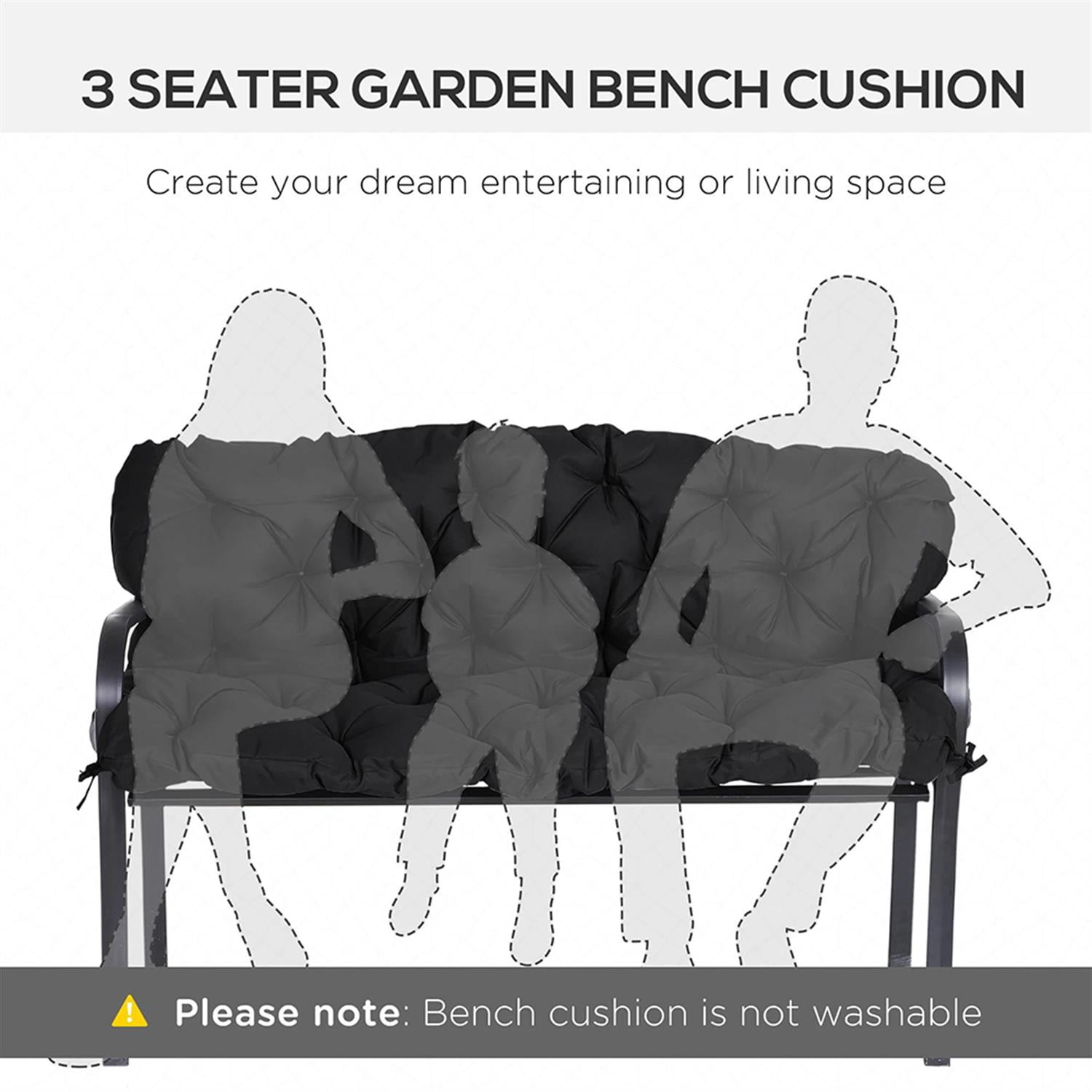 Demi Bonn 59" x 38" Tufted Bench Cushion for Outdoor Furniture, 3-Seater Outdoor Seating Cushions for Swing Chair, Patio Sofa/Couch, Black