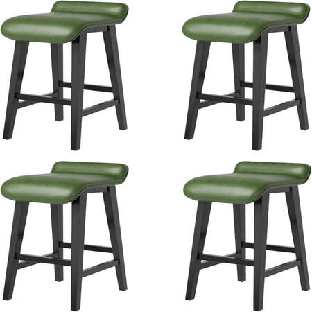 Gaderth 26.2 Solid Wood Bar Stools Set of 4 Counter Height Bar Stools with Low Back and Footrest Wooden Armless barstools with PU Leather Upholstered Seatfor Kitchen Islands Counter Bars