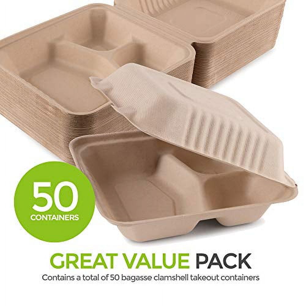 Bagasse Clamshell Food Containers, Disposable Take Out Boxes (8 x 8 x 3 In,  50 Pack), PACK - Kroger