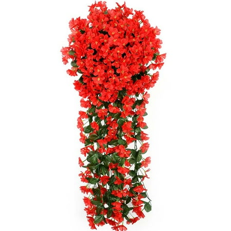 KABOER Hanging Flowers Artificial Violet Flower Wall Wisteria Basket Hanging Garland Vine Flowers Fake Silk Orchid Simulation Rattan Plant Vine Wedding Home Garden Balcony Floral