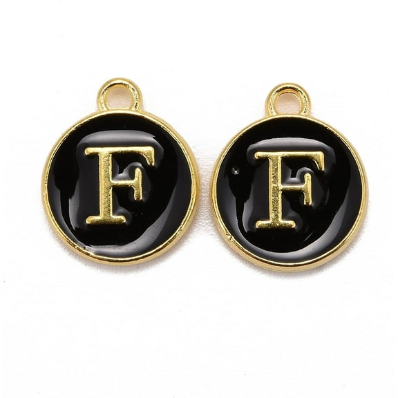 20Pcs Golden Plated Alloy Letter Charms Pendant Charm with Enamel Flat Round with Letter Pendant Ornament for Necklace Bracelet Jewelry Making Letter.F 14x12x2mm Hole: 1.5mm