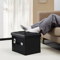 thumbnail image 2 of Storage Ottoman Foot Rest Stool, Small Leather Storage Ottomans Bench, Folding Footstool with Side Pockets, Foot Rest Under Desk for Living Room Bedroom, 16x12x12 in, Black, 2 of 7