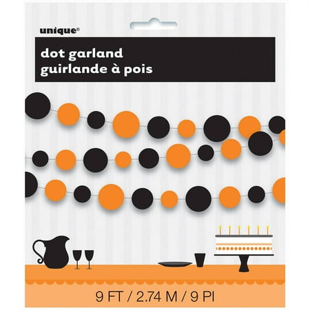 9' Orange and Black Dot Halloween Paper Garland