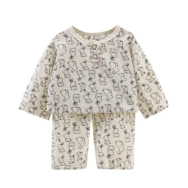 Odeerbi 6M-13Y Niños Niñas Verano Algodón Pijamas Manga Larga Tops Pantalones Conjunto Suave Imprimir Sleepwear Ligero Transpirable Pijama Set