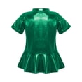 thumbnail image 2 of inlzdz Toddler Girls Metallic Ruffle Hem Top Kids Short Sleeve Sparkly T-shirt Jazz Dance Shirt Peplum Tee Green 100, 2 of 5