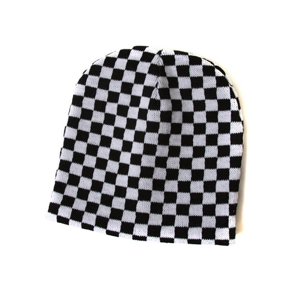 Cuffless Checkered Beanie - Black and White