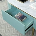 thumbnail image 7 of Contemporary End Table with White Faux Marble Top, Gold Steel Legs & Frame and Curved Reeded Side Panels, Accent Side Table with Concealed Drawer for Living Room, Teal, 7 of 7