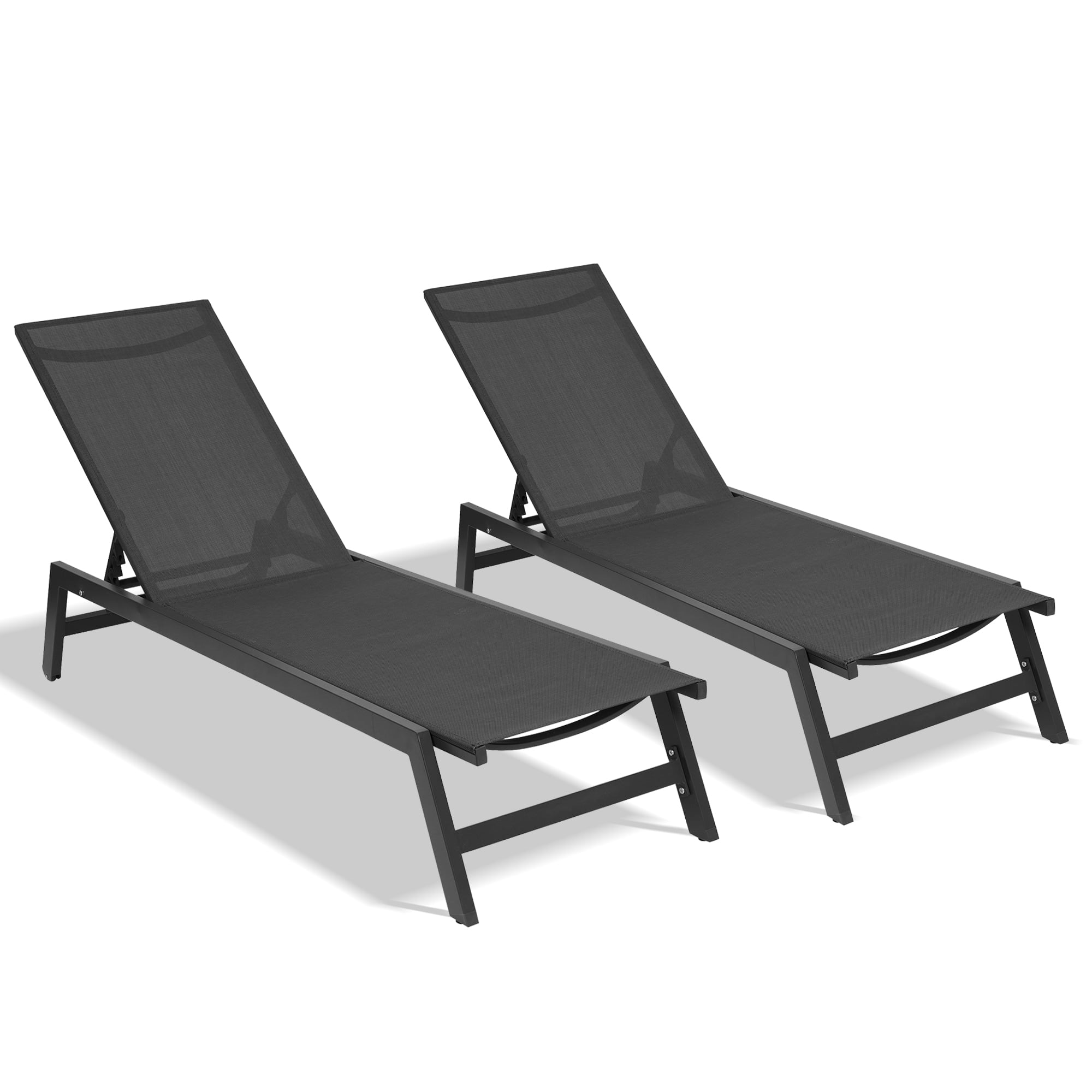 Outdoor 2Pcs Set Chaise Lounge Chairs, FivePosition Adjustable
