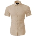 thumbnail image 2 of Ma Croix Mens Short Sleeve Slim Fit Button Down Solid Color Stretch Premium Dress Shirts, 2 of 4