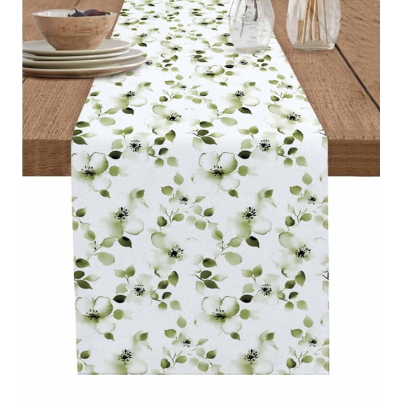 ERUNPONLY Sage Green Botanical Table Runner - 72 Inch Long Retro Blossom Floral Wildflower Cotton and Linen Blended Dress Scarves Farmhouse Table Runner for Kitchen Dining, Coffee Table, 18"x72"