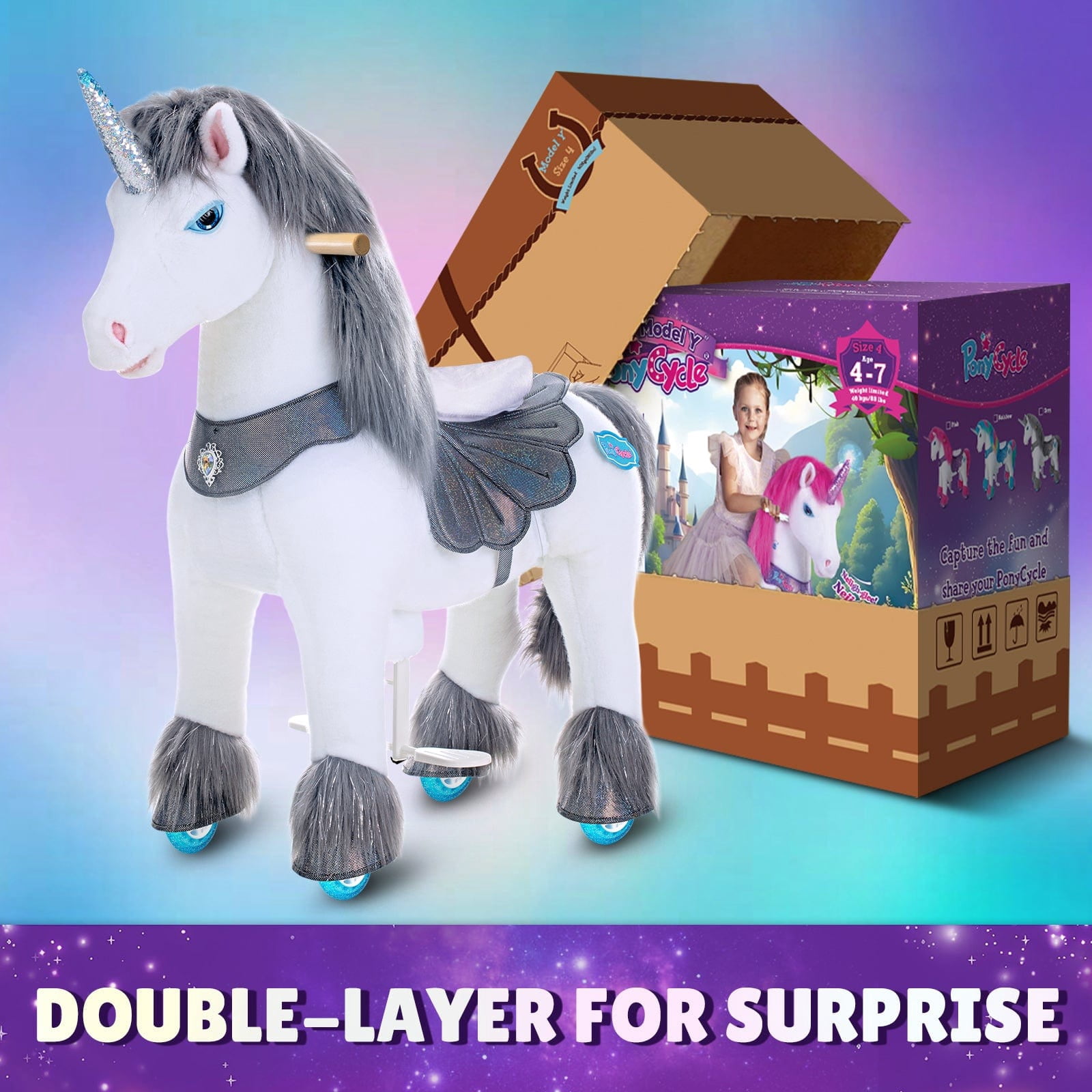 PonyCycle Interactive Unicorn Ride-On Toy, Touch Sound, Kid-Powered, Ages 4-7, Gray, Y456